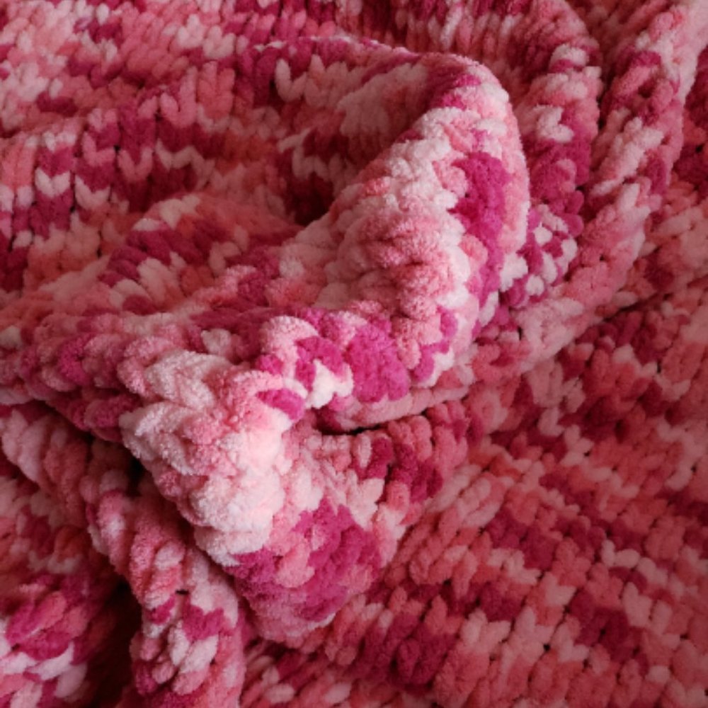 Handmade Knitted Cozy Chenille Blanket / Throw.